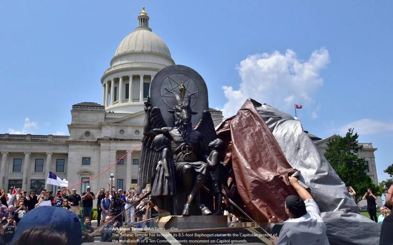 The Satanic Temple have brought an 8.5-foot Baphomet statue onto the lawn of the Arkansas State Capitol in protest of a 2015 law that allows religious monuments on state property.